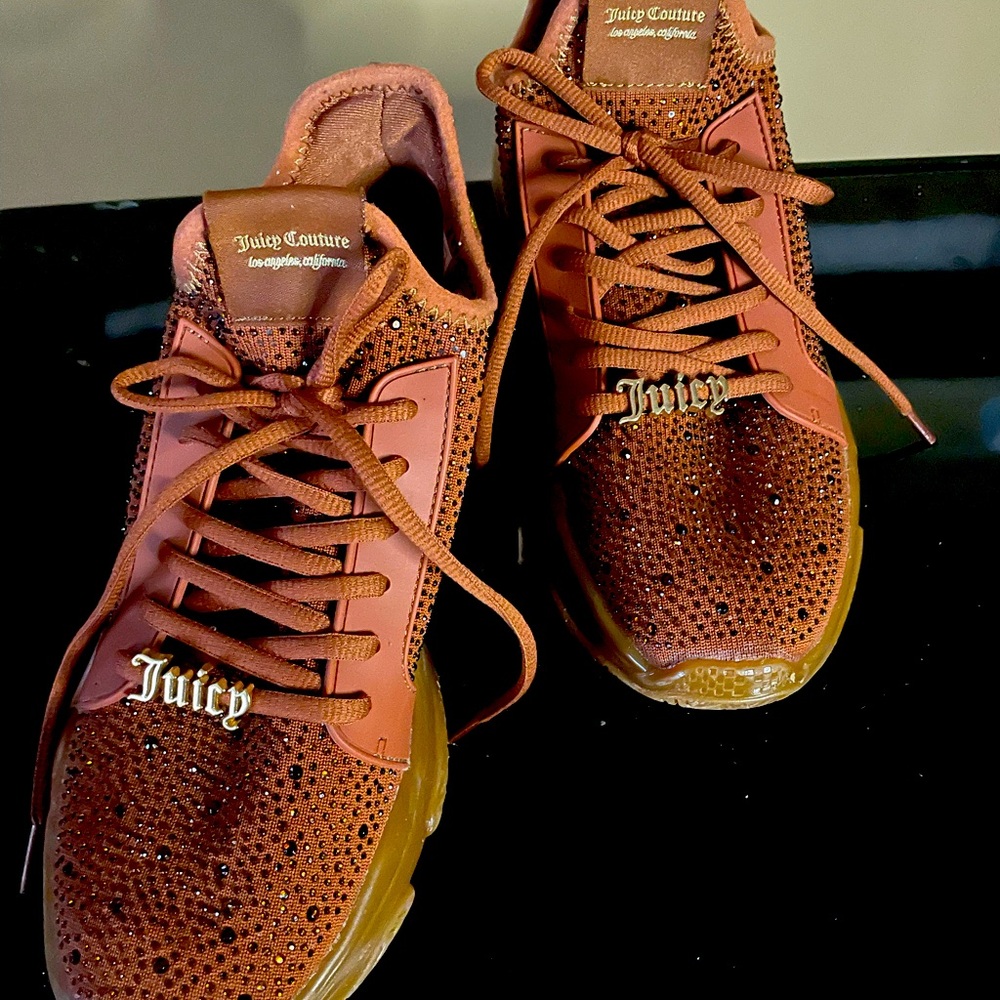 Juicy Couture size 9 brown rhinestone tennis shoes. Gently used.